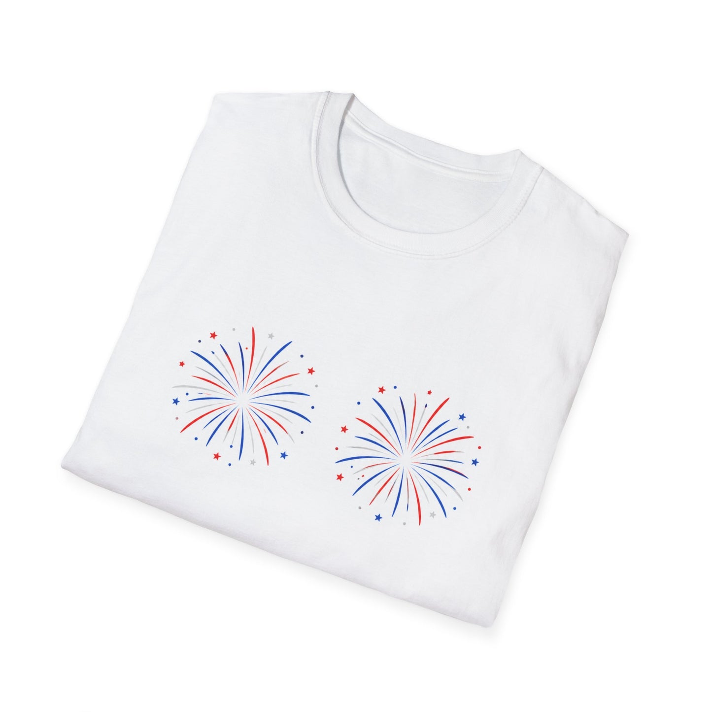 Fireworks Chest Graphic Funny 4th of July T-Shirt | Patriotic Women's Tee | Funny Independence Day Shirt