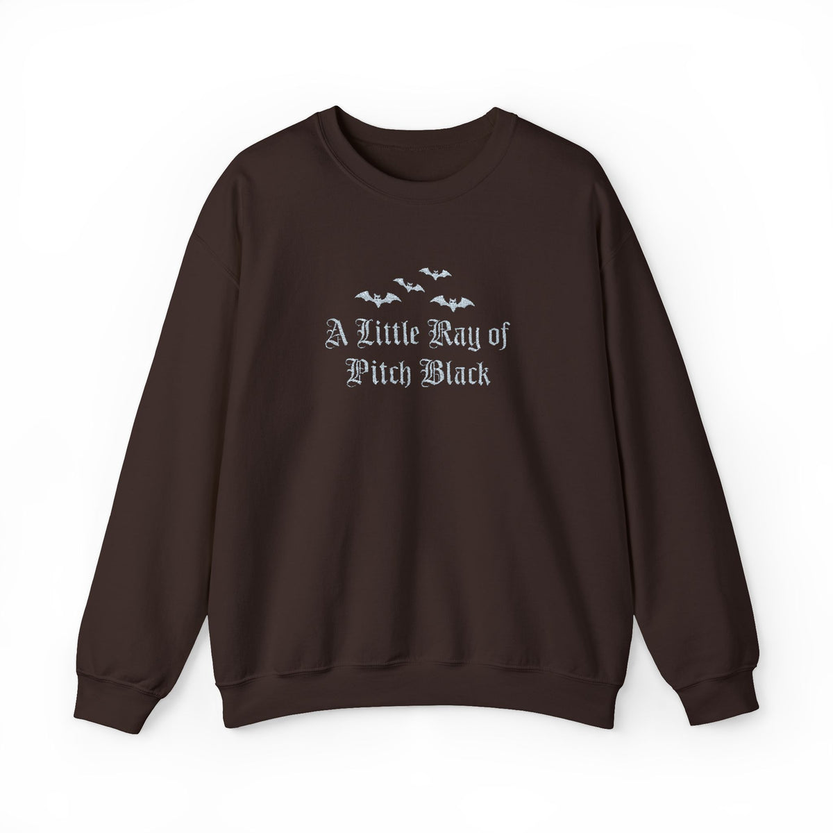 Pitch Black Crewneck Sweatshirt — "A Little Bag of Pitch Black" Gothic Bat Design