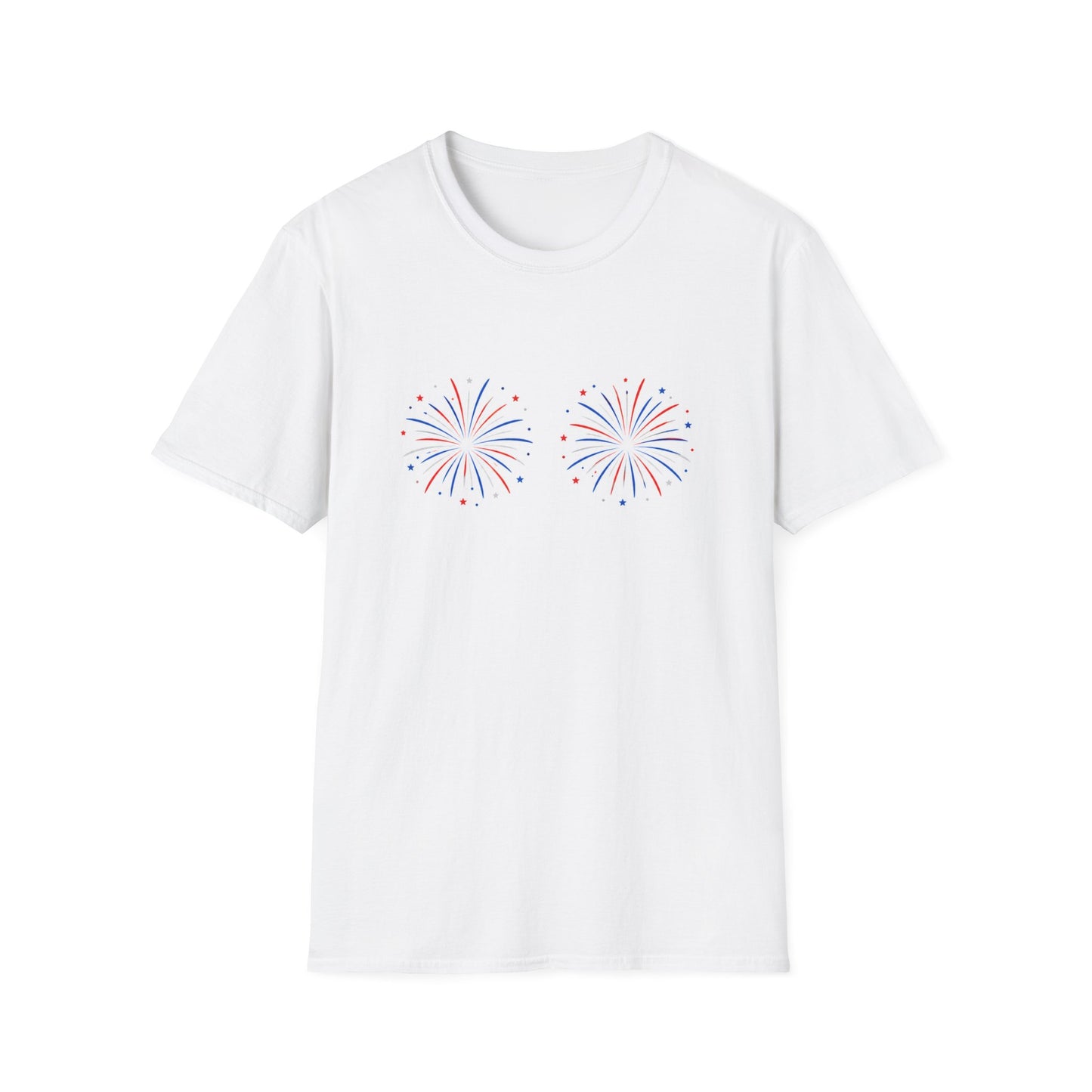 Fireworks Chest Graphic Funny 4th of July T-Shirt | Patriotic Women's Tee | Funny Independence Day Shirt